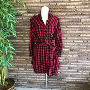 Cacique Black Red Buffalo Check Shirt Dress
